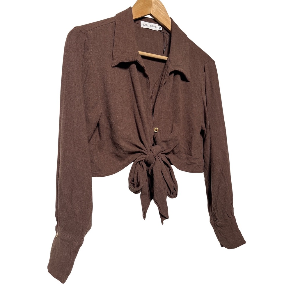 Sunday Ritual Rhea Wrap Top Tie Front‎ Cropped Chocolate Brown Size S Retail $88